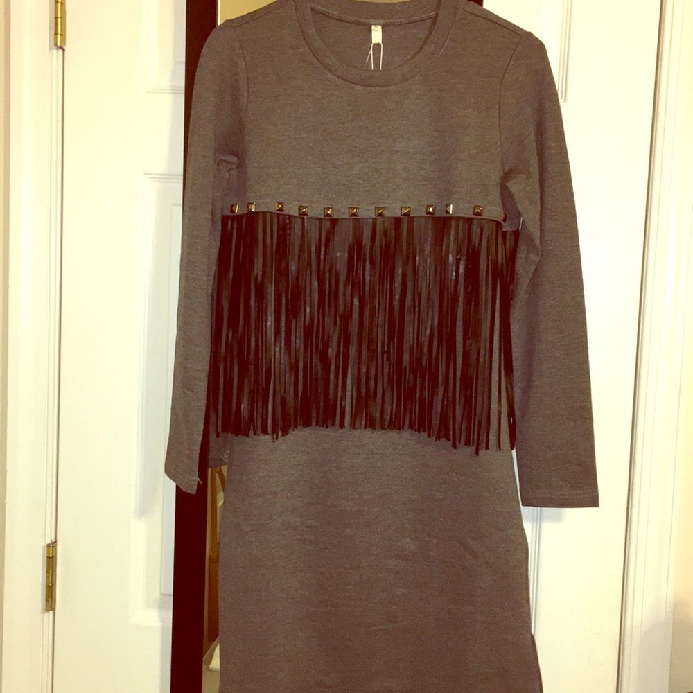 NWT Dark Grey dress with black fringe